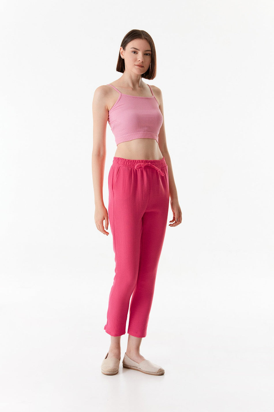LinenStraightTrousers -BasicElastic Waist - MALLTURK