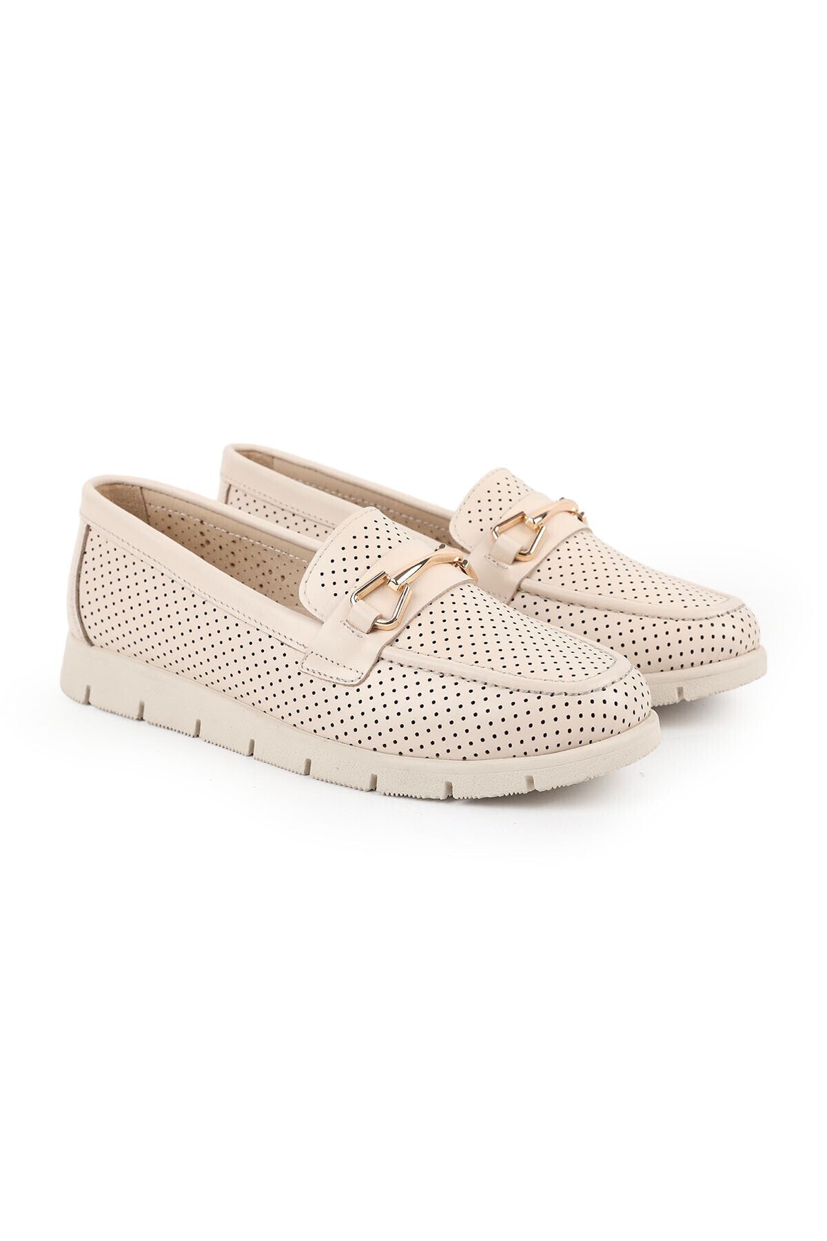 Loafer Shoes Laser Cut Perforated Metal Buckle Moccasin Stitched Flexible Eva Sole Daily L076.2500-1 - MALLTURK