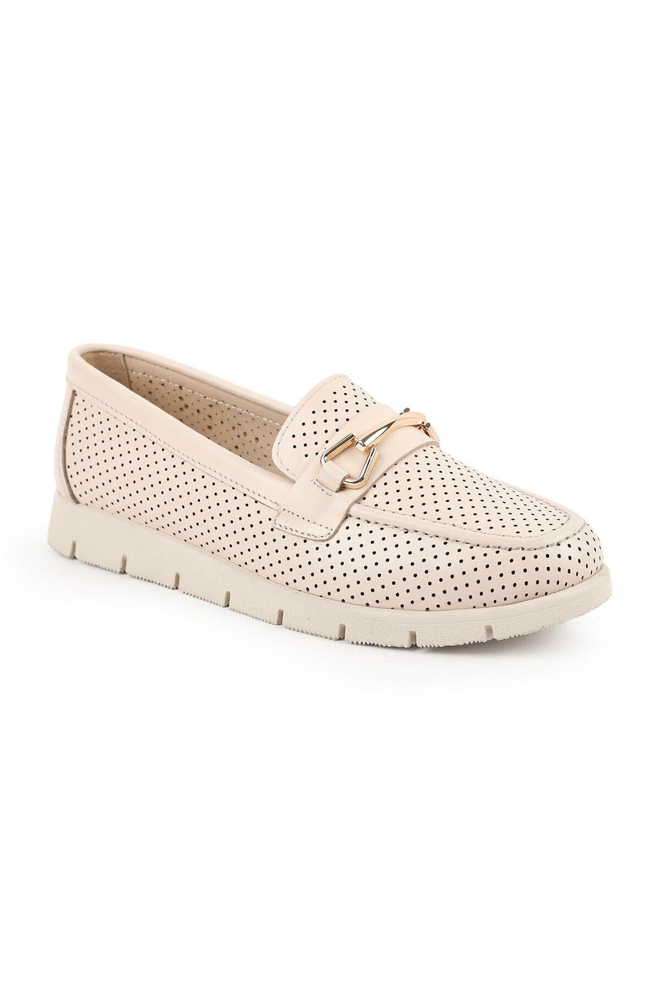 Loafer Shoes Laser Cut Perforated Metal Buckle Moccasin Stitched Flexible Eva Sole Daily L076.2500-1 - MALLTURK