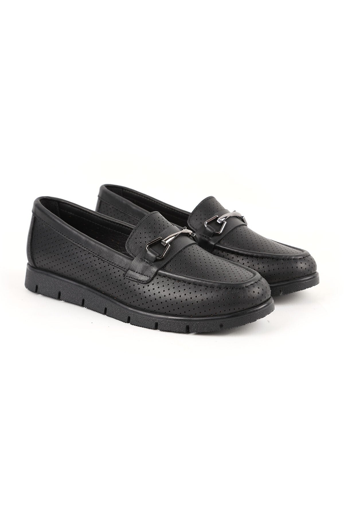 Loafer Shoes Laser Cut Perforated Metal Buckle Moccasin Stitched Flexible Eva Sole Daily L076.2500-1 - MALLTURK