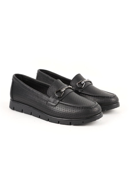 Loafer Shoes Laser Cut Perforated Metal Buckle Moccasin Stitched Flexible Eva Sole Daily L076.2500-1 - MALLTURK