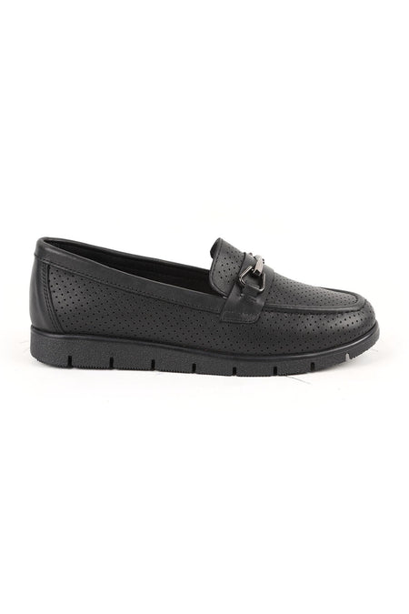 Loafer Shoes Laser Cut Perforated Metal Buckle Moccasin Stitched Flexible Eva Sole Daily L076.2500-1 - MALLTURK