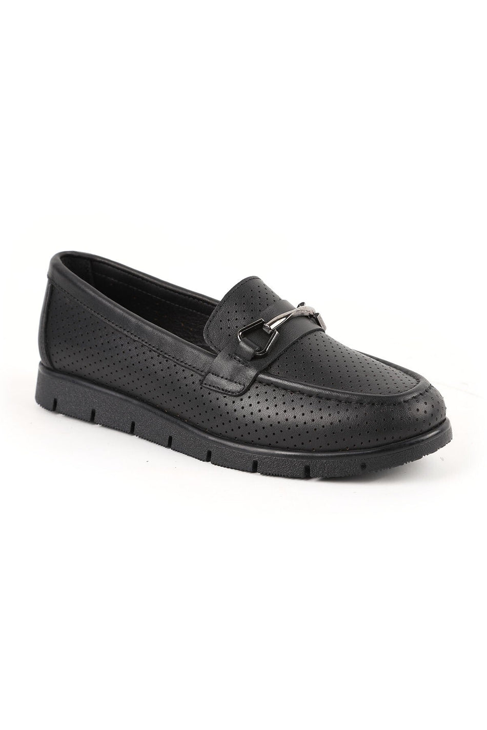 Loafer Shoes Laser Cut Perforated Metal Buckle Moccasin Stitched Flexible Eva Sole Daily L076.2500-1 - MALLTURK