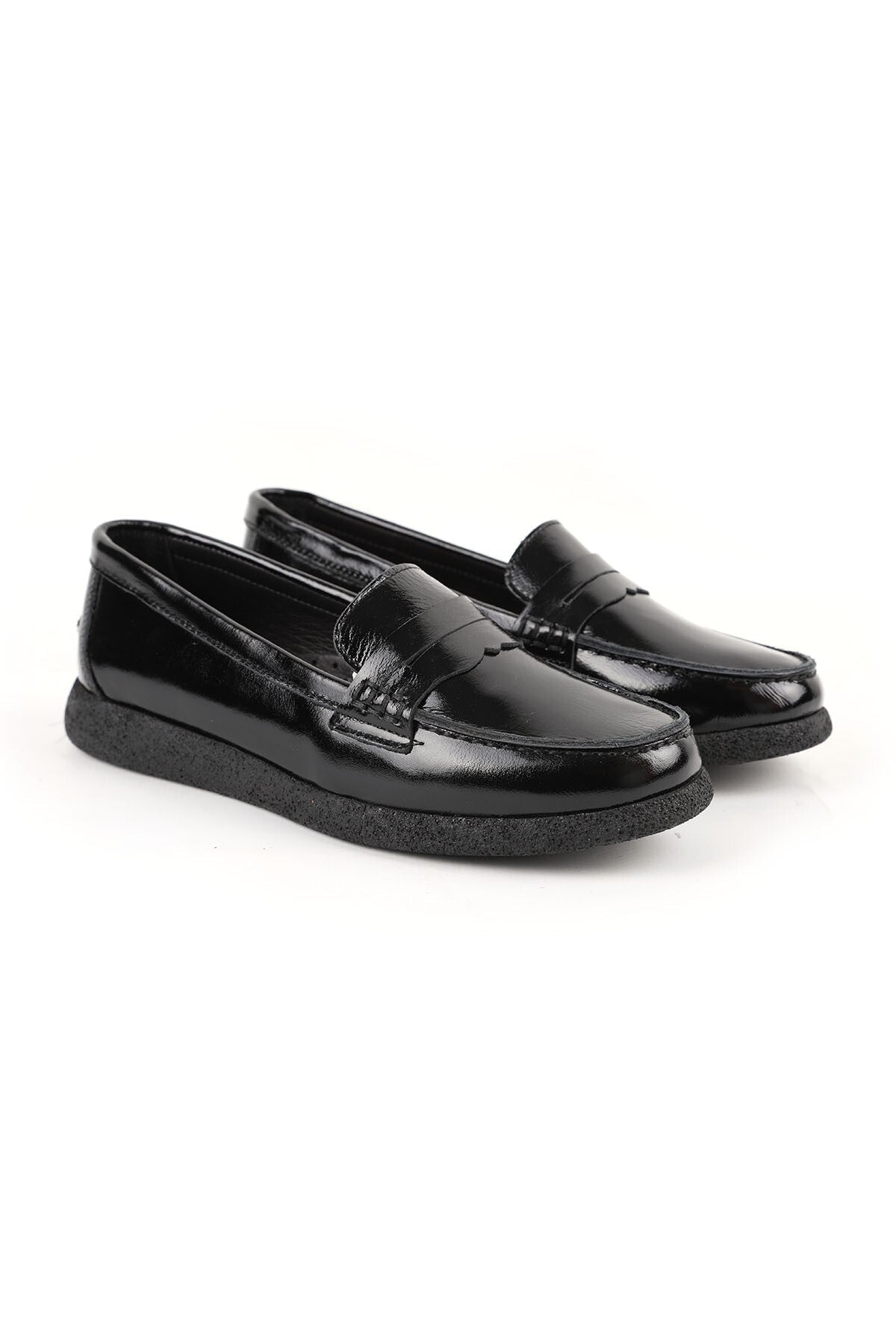 Loafer Shoes Shiny Patent Leather Classic Strapped Moccasin Stitched Lightweight Flexible Eva Sole Daily L076.5604 - MALLTURK
