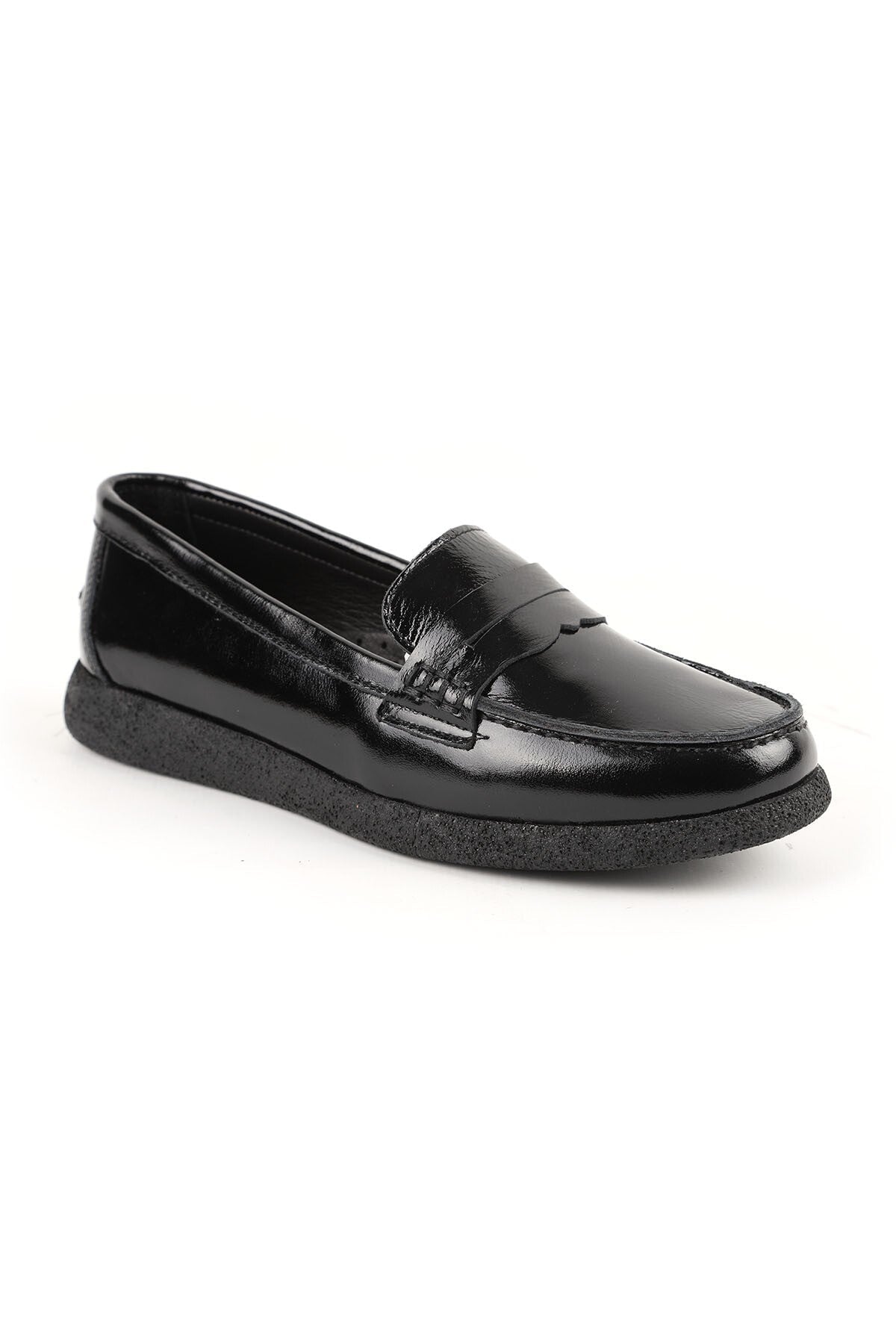Loafer Shoes Shiny Patent Leather Classic Strapped Moccasin Stitched Lightweight Flexible Eva Sole Daily L076.5604 - MALLTURK