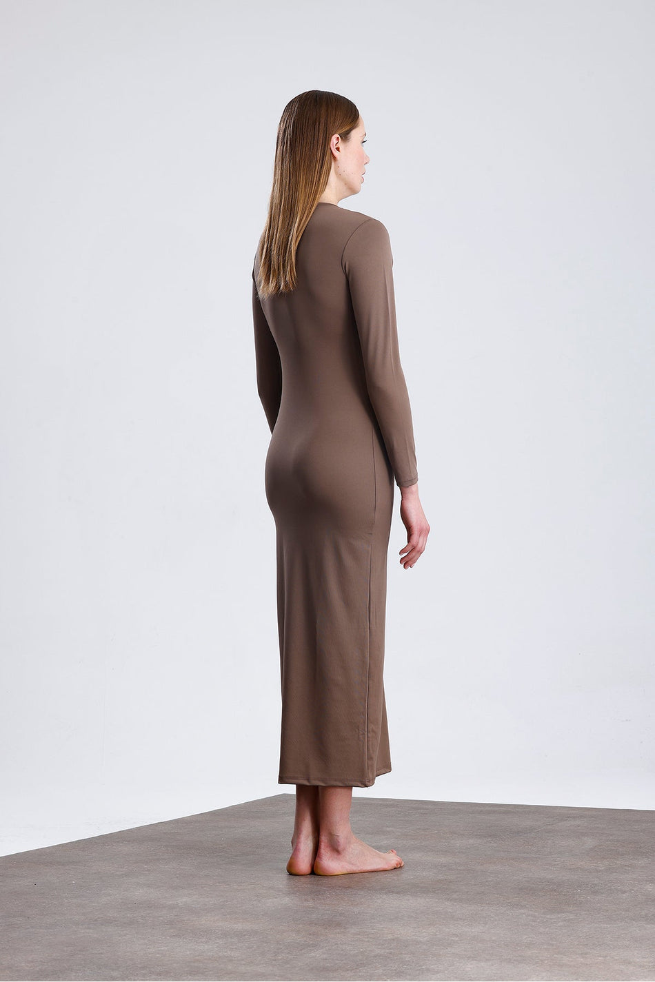 Long Sleeve Body Fitted Lycra Special Fabric Maxi Dress - MALLTURK