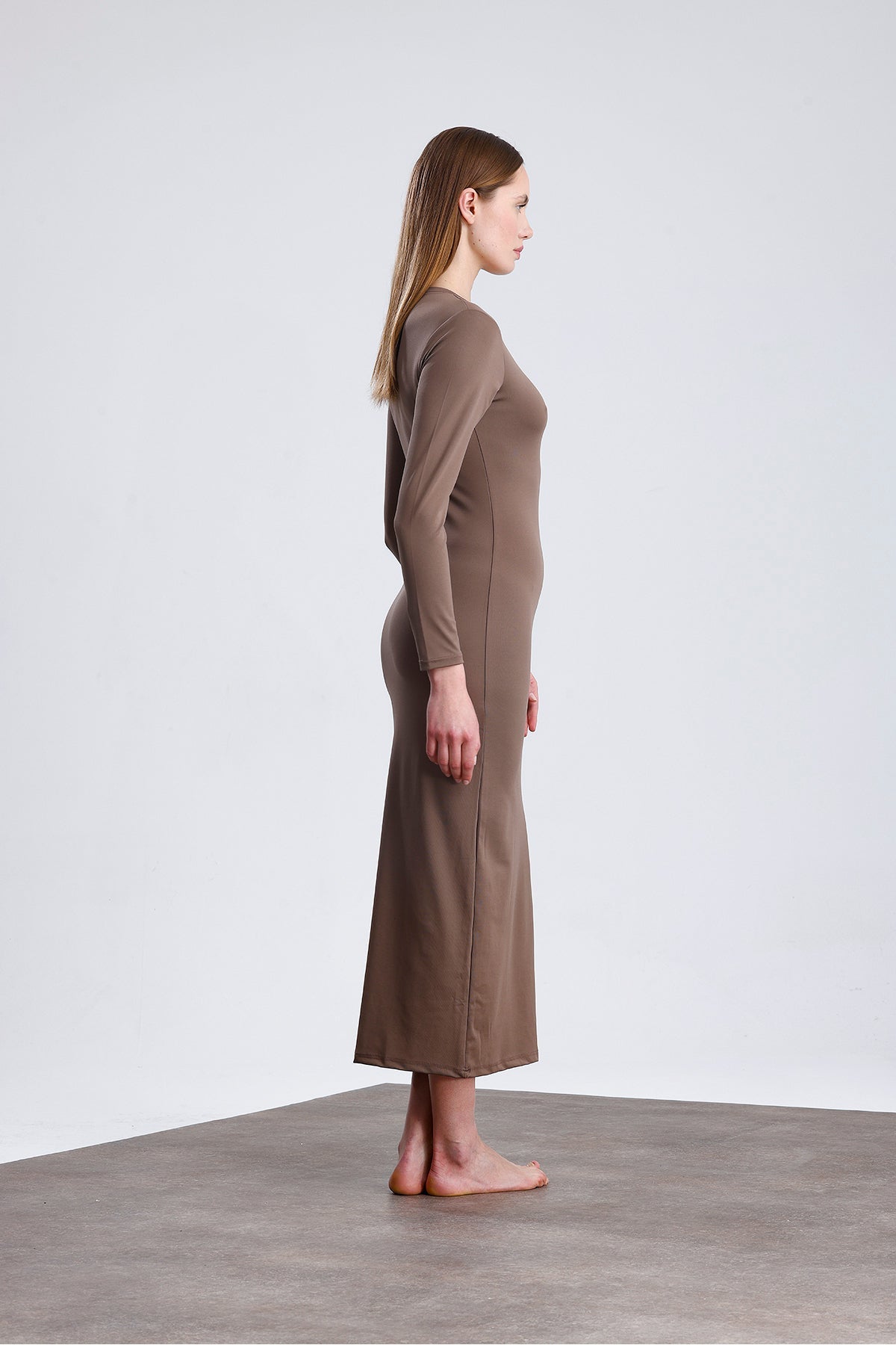 Long Sleeve Body Fitted Lycra Special Fabric Maxi Dress - MALLTURK