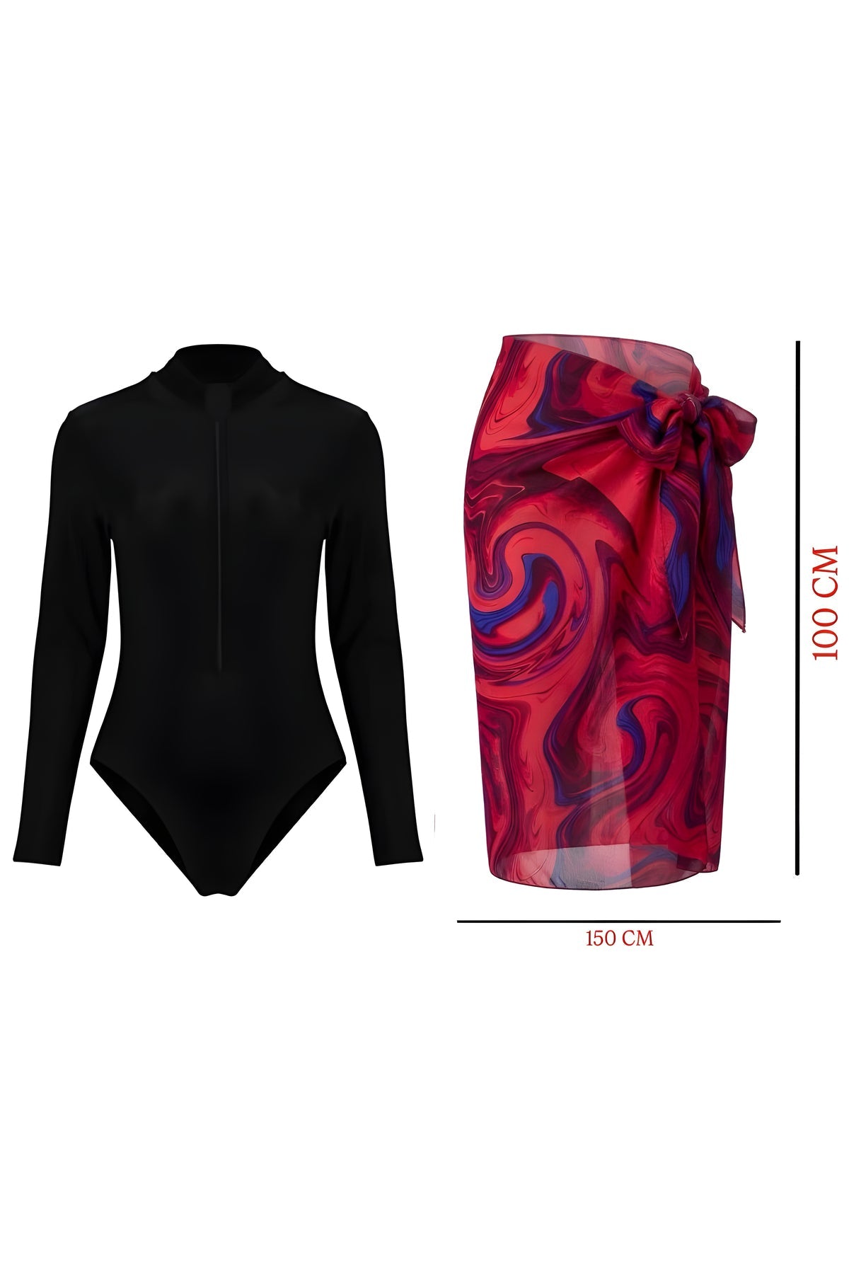 Long Sleeve Zippered Pareo Swimsuit - MALLTURK