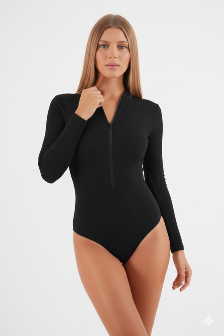 Long Sleeve Zippered Pareo Swimsuit - MALLTURK
