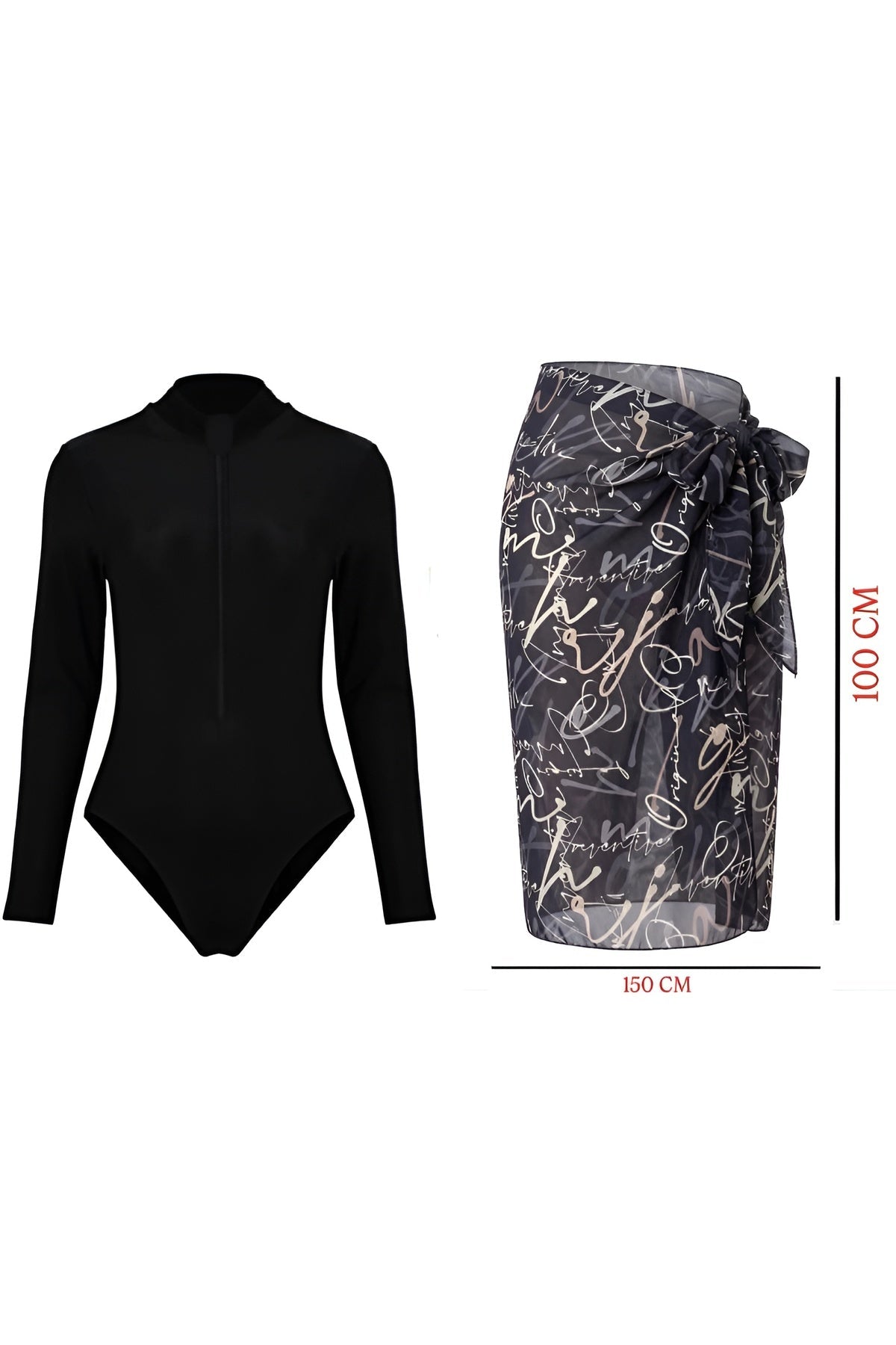 Long Sleeve Zippered Pareo Swimsuit - MALLTURK