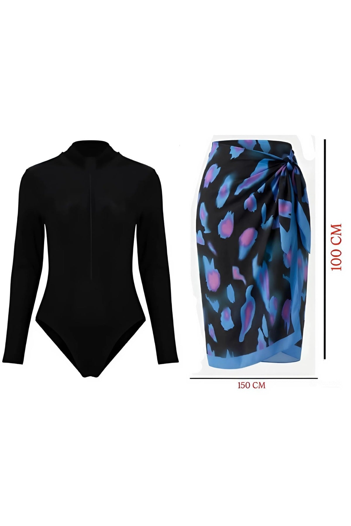 Long Sleeve Zippered Pareo Swimsuit - MALLTURK