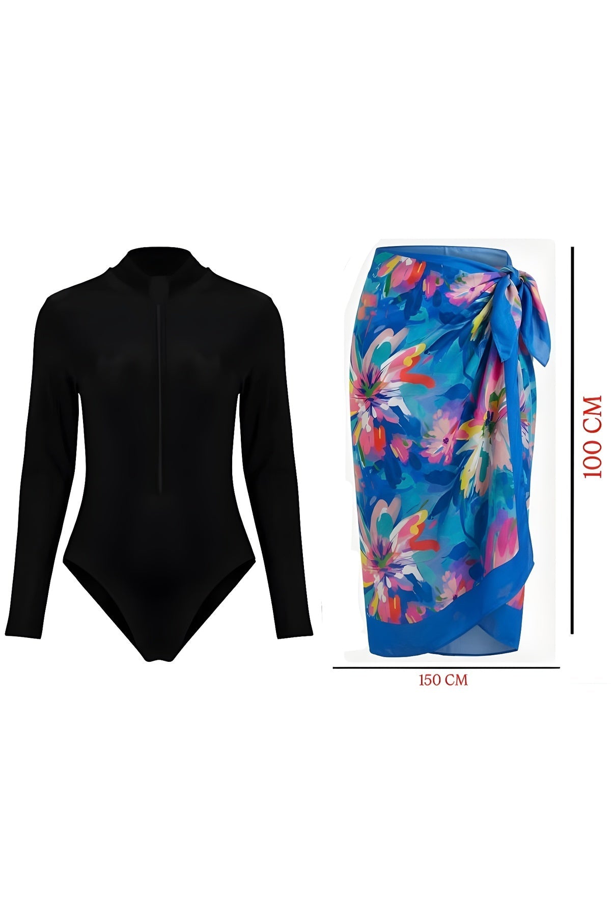 Long Sleeve Zippered Pareo Swimsuit - MALLTURK