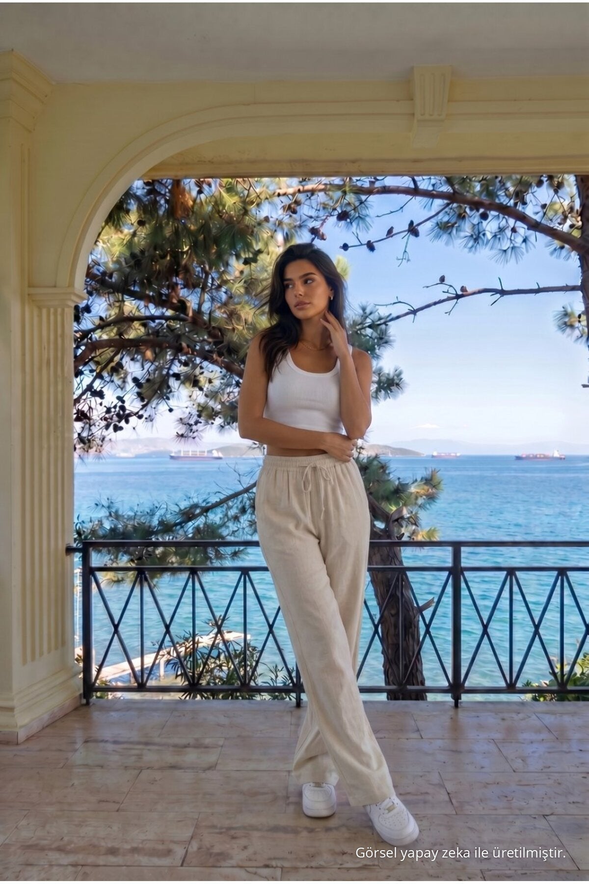 Loose-fitting, elasticated waist trousers in ecru linen blend. - MALLTURK