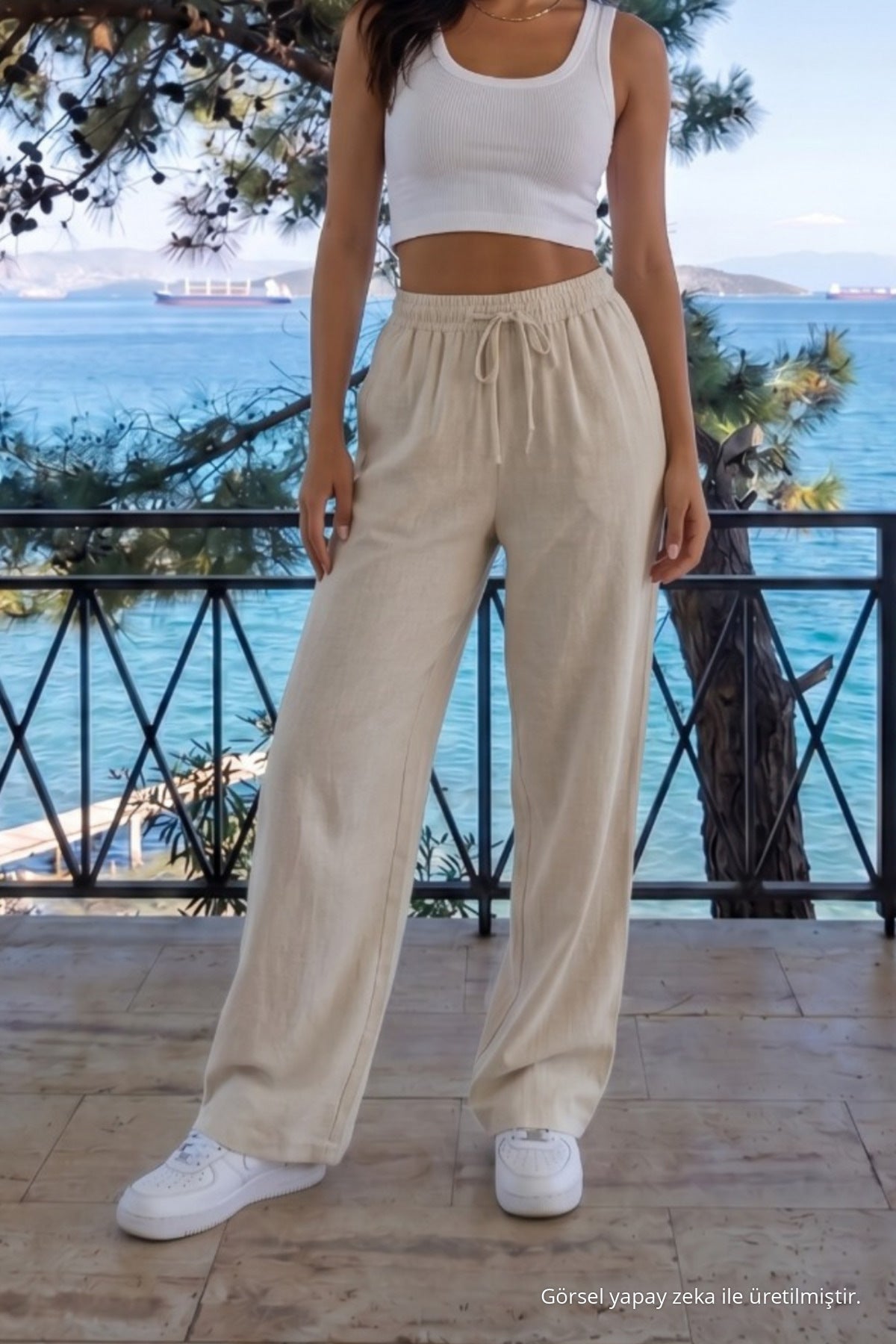 Loose-fitting, elasticated waist trousers in ecru linen blend. - MALLTURK