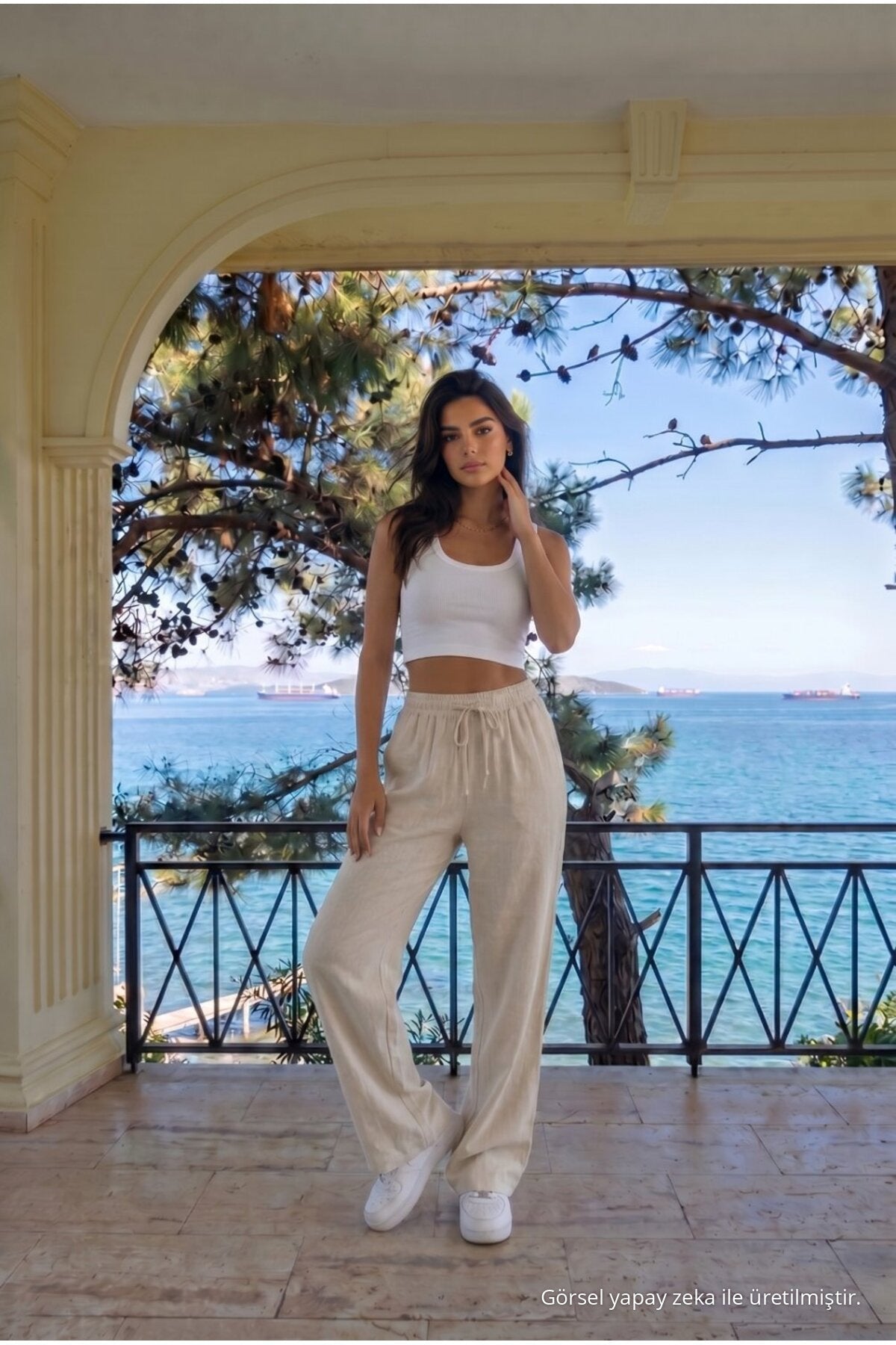 Loose-fitting, elasticated waist trousers in ecru linen blend. - MALLTURK