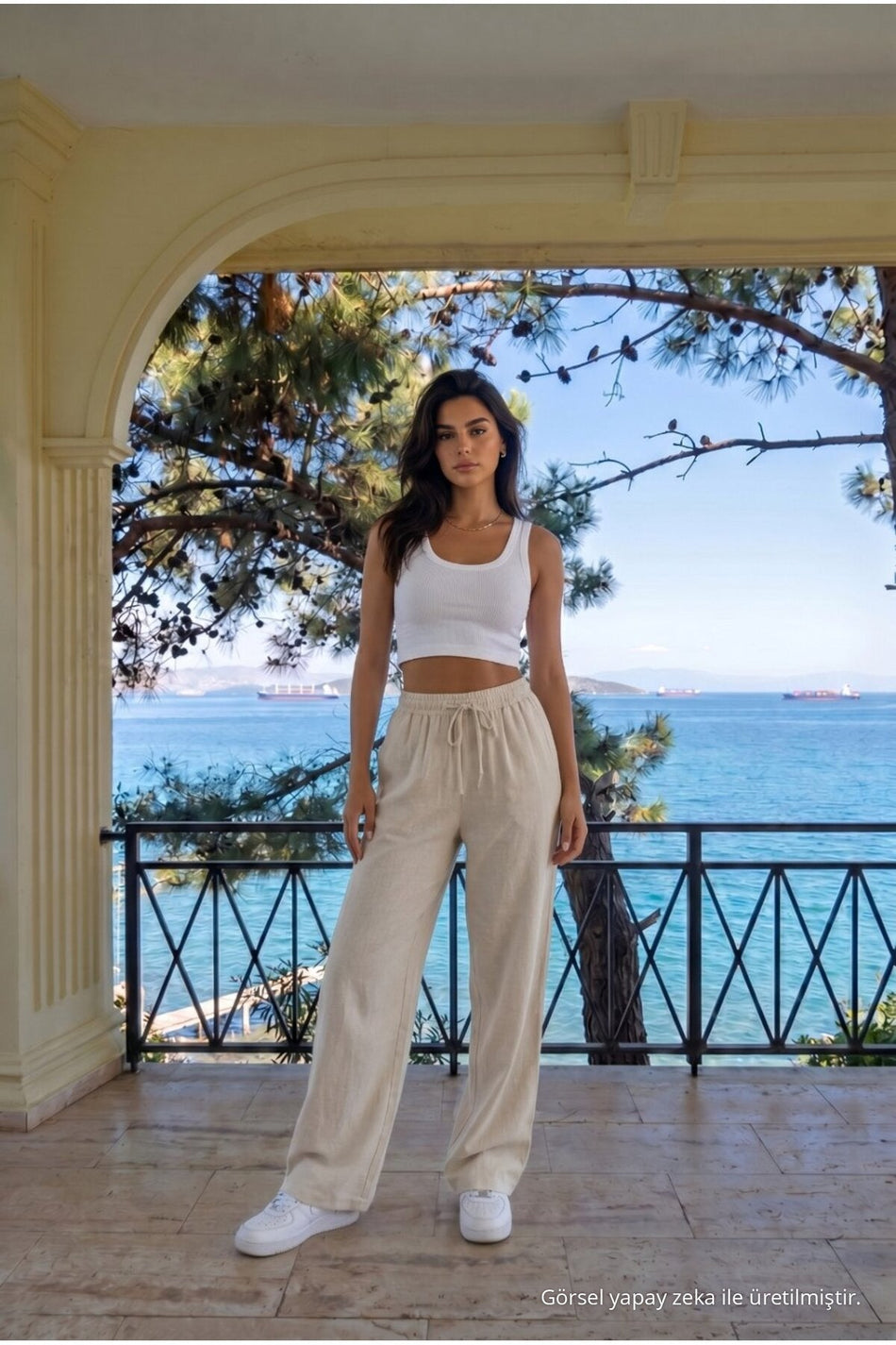 Loose-fitting, elasticated waist trousers in ecru linen blend. - MALLTURK