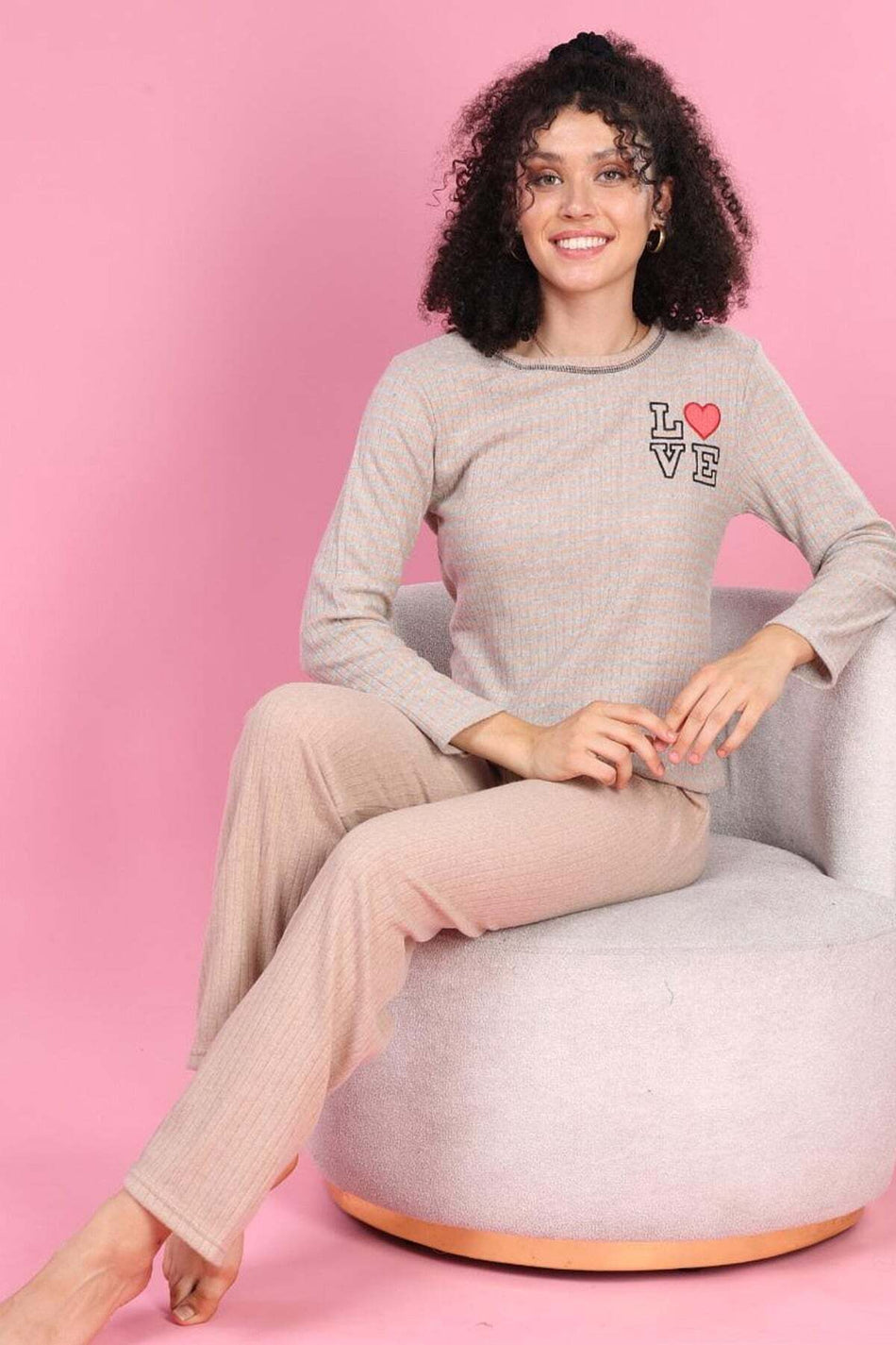 Love Embroidered Plus Size Pajama Set - MALLTURK
