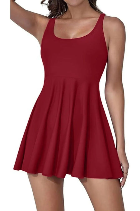 Lycra bodysuit swimsuit with integrated shorts - plum - MALLTURK