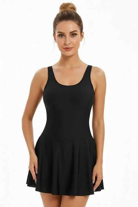 Lycra Combined Shorts, Chest Padded Skirted Dress Swimsuit Women's Swimwear Black / Sea / Pool - MALLTURK