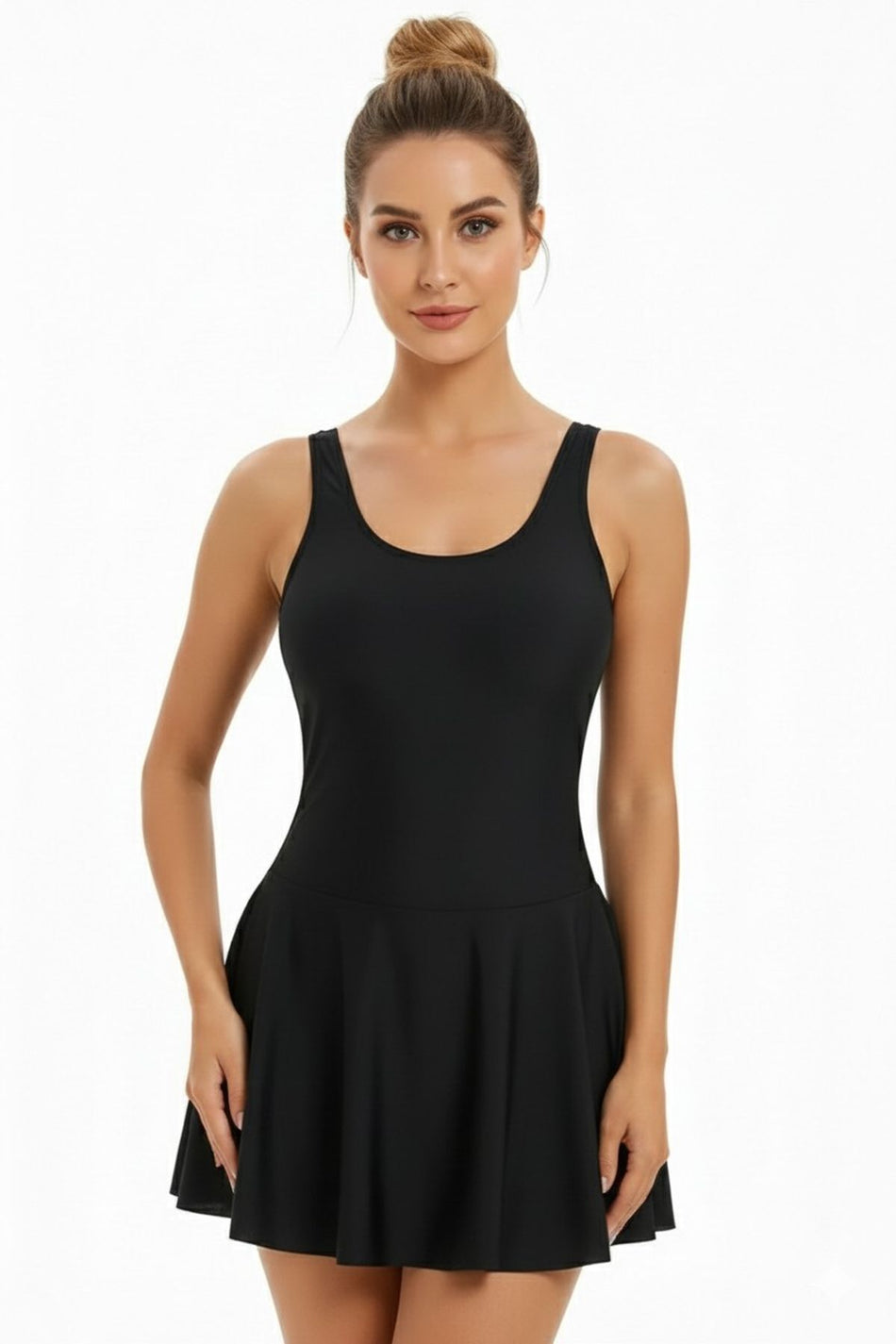 Lycra Combined Shorts, Chest Padded Skirted Dress Swimsuit Women's Swimwear Black / Sea / Pool - MALLTURK