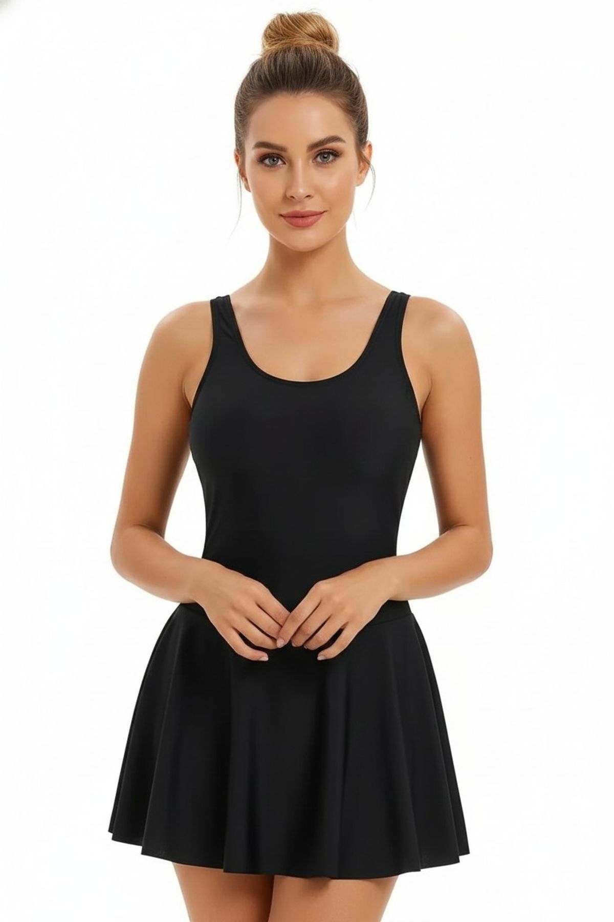 Lycra Combined Shorts, Chest Padded Skirted Dress Swimsuit Women's Swimwear Black / Sea / Pool - MALLTURK