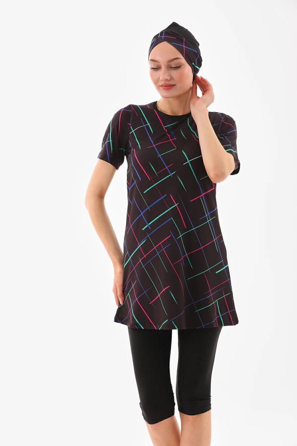 Lycra Half Closed Patterned Hijab Swimsuit Light - MALLTURK