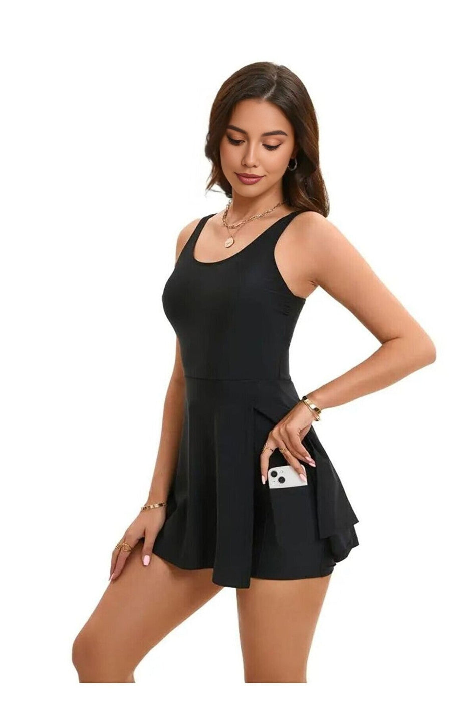 Lycra United Shorts Slit Skirt Pocket Detailed Dress Swimsuit - MALLTURK