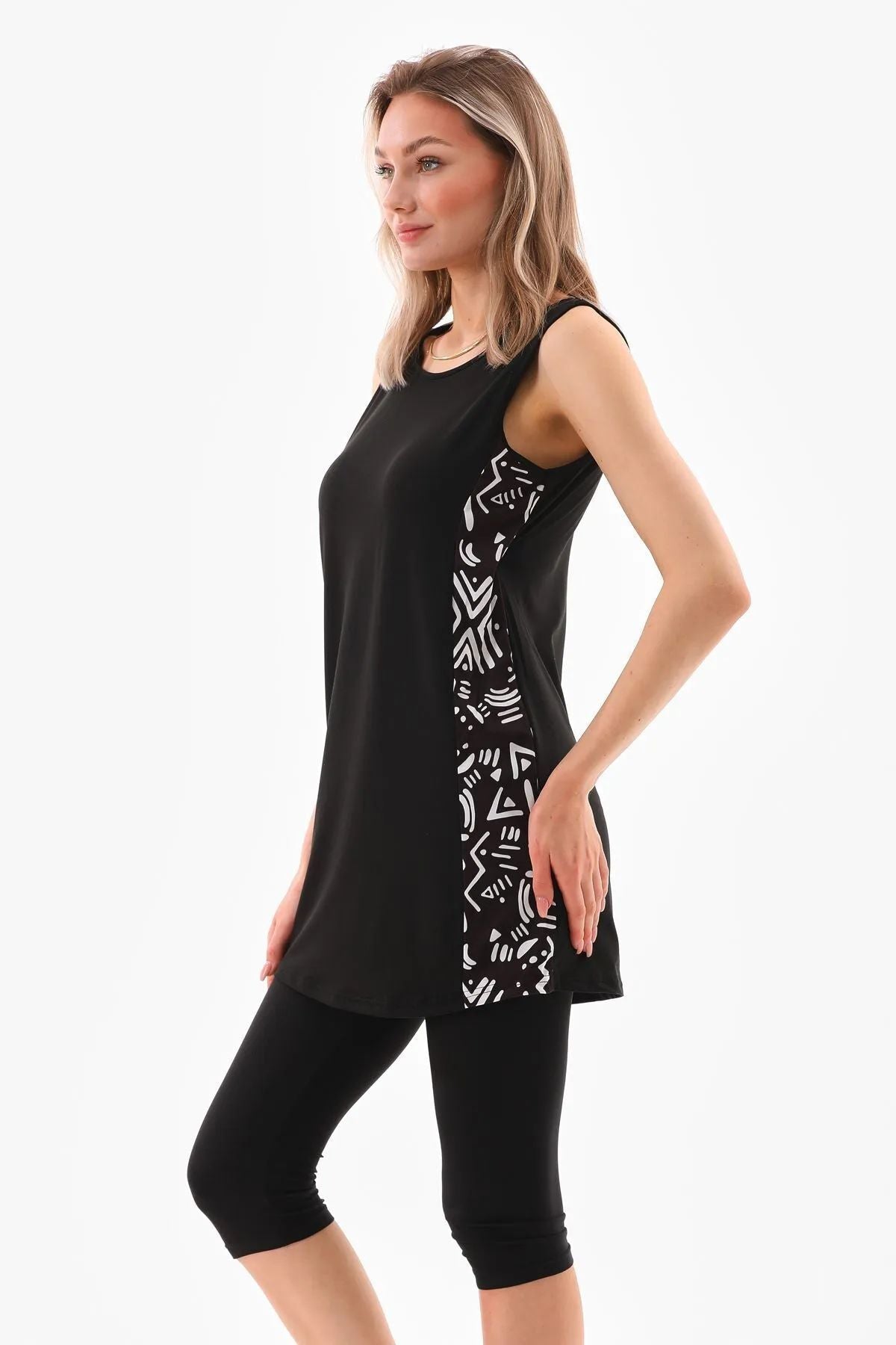 Lycra Zero Sleeve Piece Patterned Swimsuit - MALLTURK