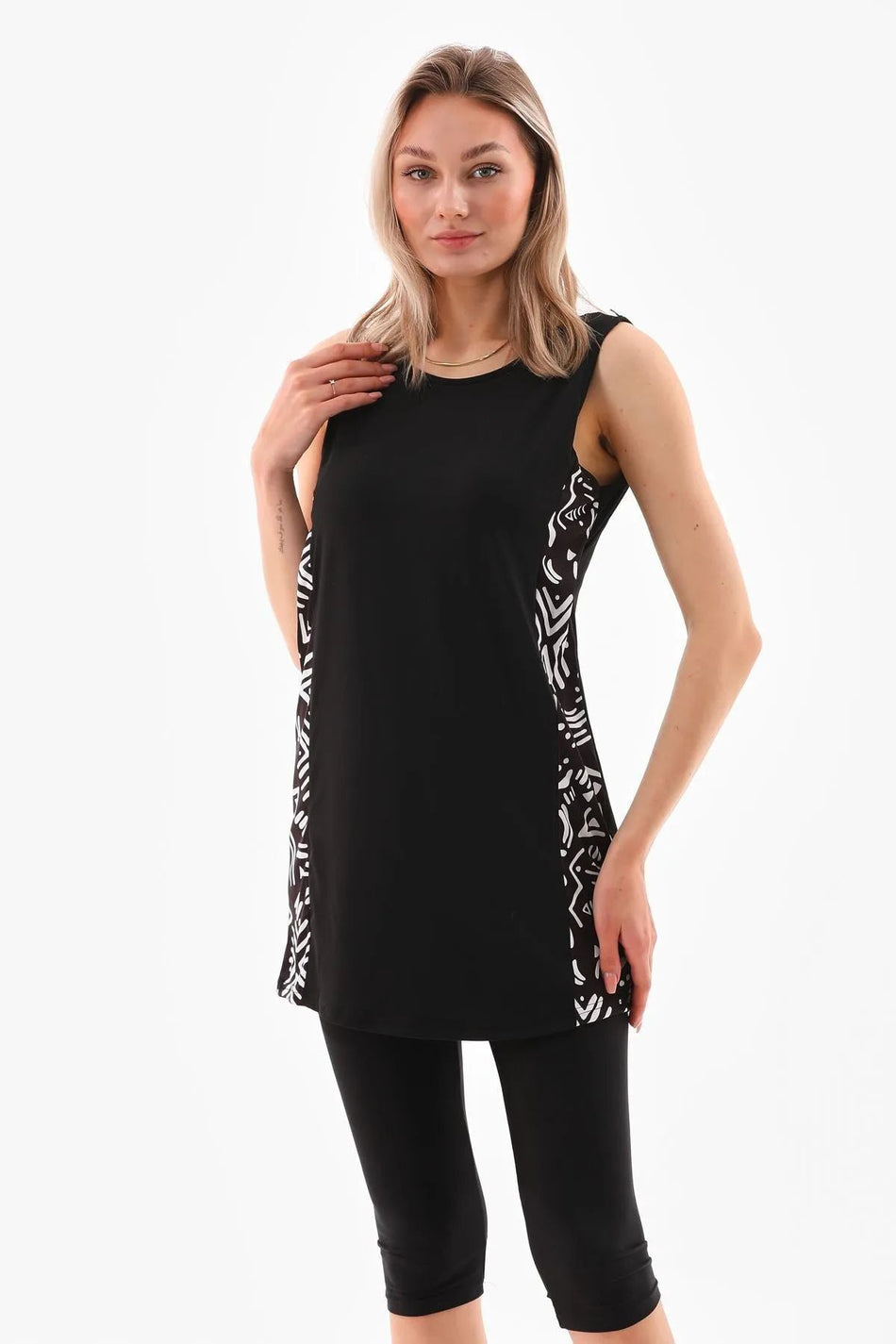 Lycra Zero Sleeve Piece Patterned Swimsuit - MALLTURK