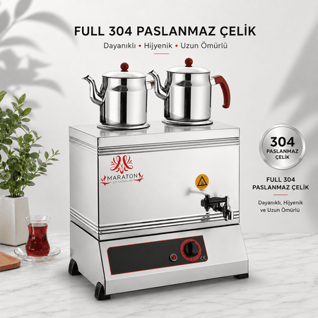 Maraton 304 Stainless Steel 25-Size Tea Urn with Two Teapot Stations - MALLTURK