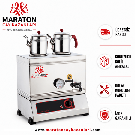 Maraton 40-Size Stainless Steel Tea Urn with Two Teapot Stations - MALLTURK