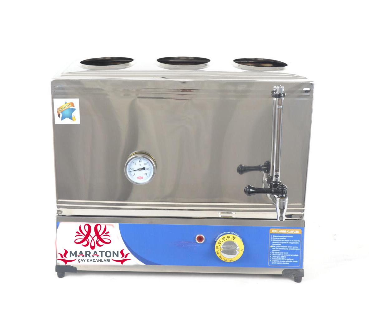 Maraton 60-Size Electric Stainless Steel Tea Urn with Three Teapot Stations - MALLTURK