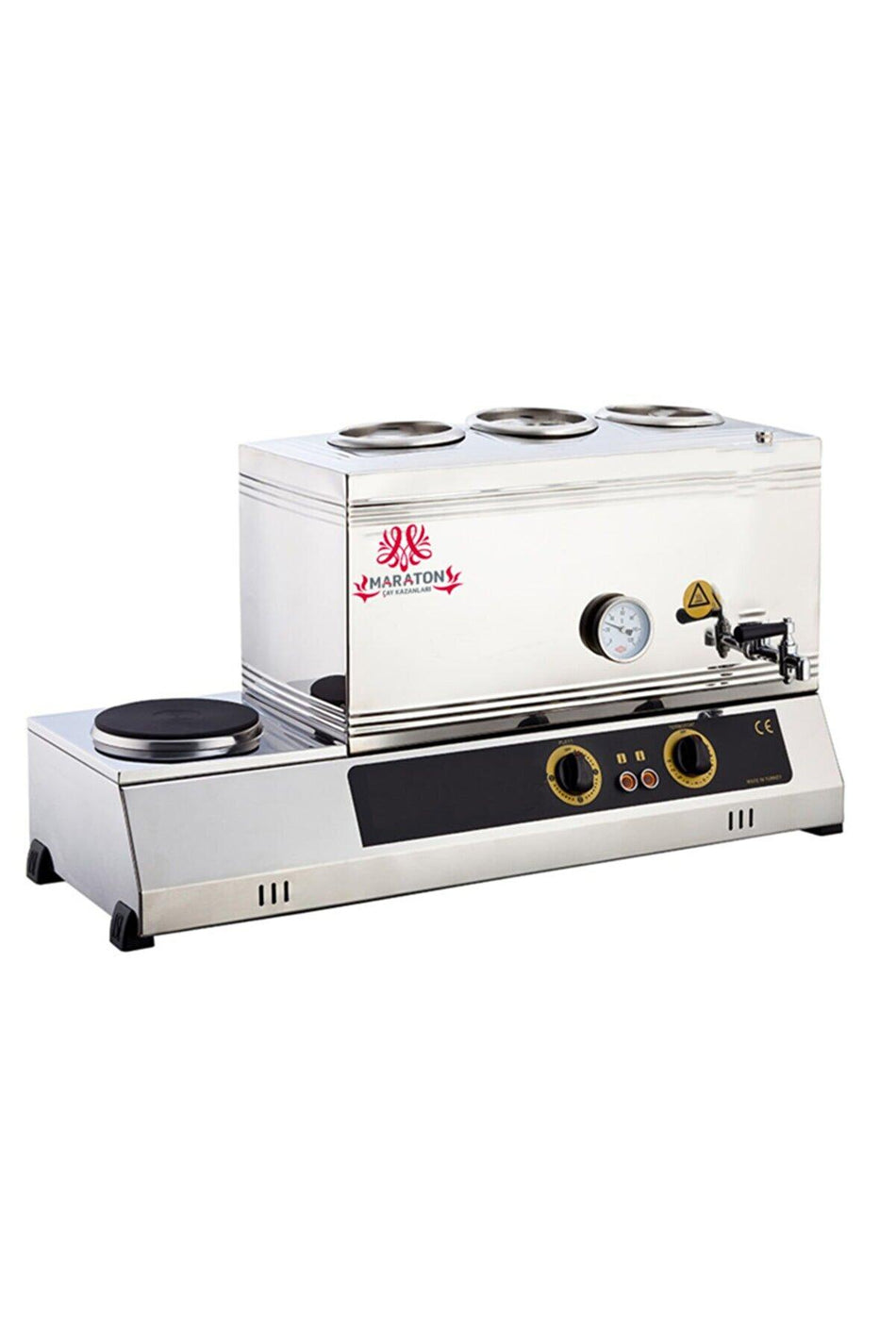 Maraton Electric Stainless Steel Tea Urn with Three Teapot Stations and Hot Plate - MALLTURK