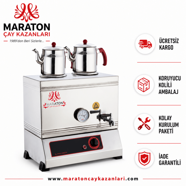 Maraton Welded 40-Size Electric and Gas Tea Urn with Two Teapot Stations - MALLTURK