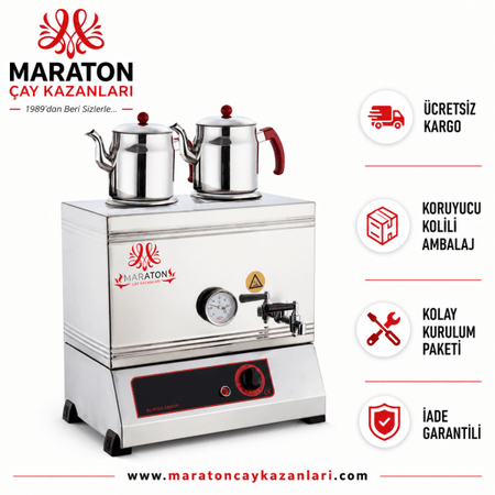 Maraton Welded 40-Size Electric and Gas Tea Urn with Two Teapot Stations - MALLTURK