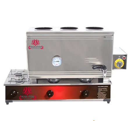 Maraton Welded Electric and Gas Tea Urn with Three Teapot Stations - MALLTURK