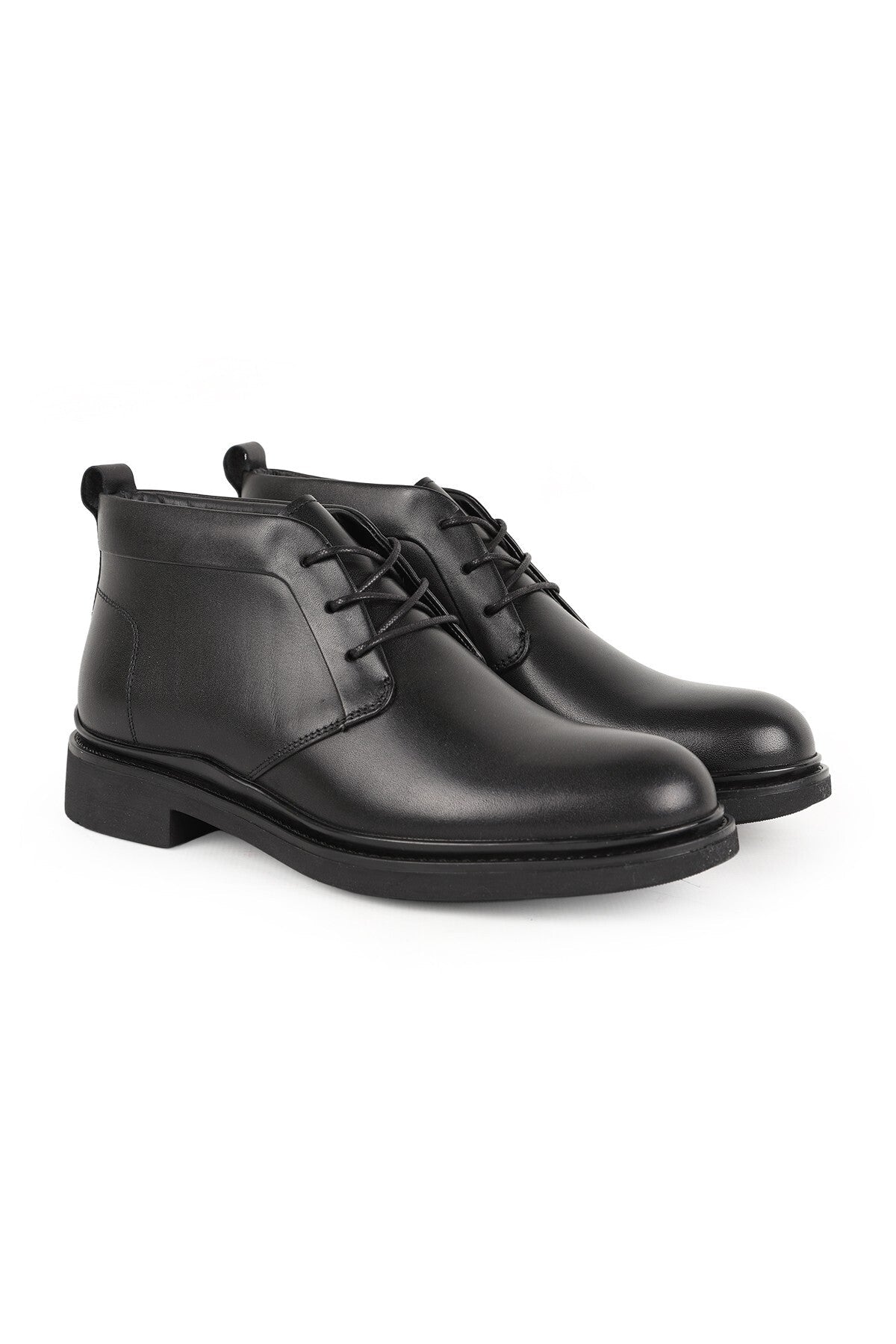 Men's Boots Genuine Leather Black Chukka Ankle Boots Lace-Up Classic Flexible Non-Slip Rubber Sole L5668 - MALLTURK