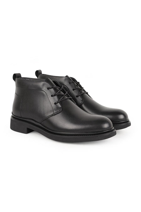 Men's Boots Genuine Leather Black Chukka Ankle Boots Lace-Up Classic Flexible Non-Slip Rubber Sole L5668 - MALLTURK