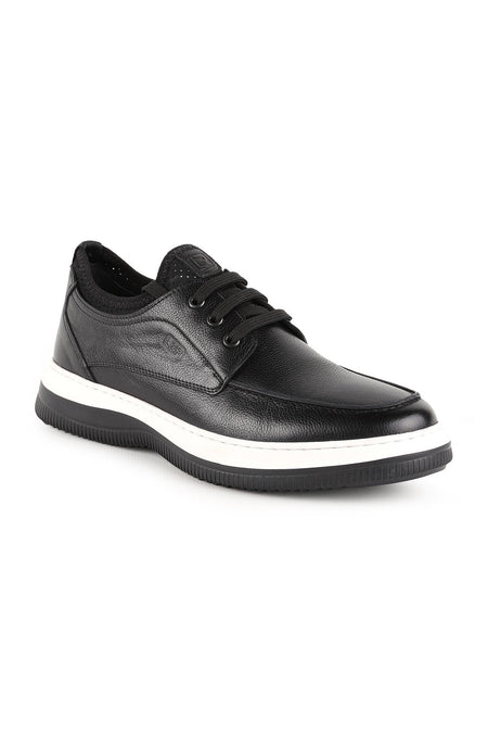 Men's Casual Shoes Black Genuine Leather Moccasin Stitched Flexible High-Top White Eva Sole Sneaker H1 - MALLTURK