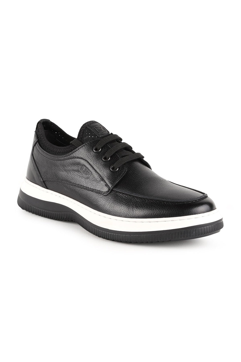 Men's Casual Shoes Black Genuine Leather Moccasin Stitched Flexible High-Top White Eva Sole Sneaker H1 - MALLTURK
