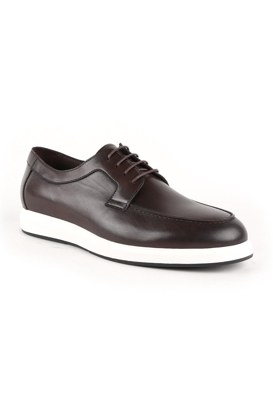 Men's Casual Shoes Brown Genuine Leather Lace-Up Lightweight White Eva Sole Classic Sneaker H1008 - MALLTURK