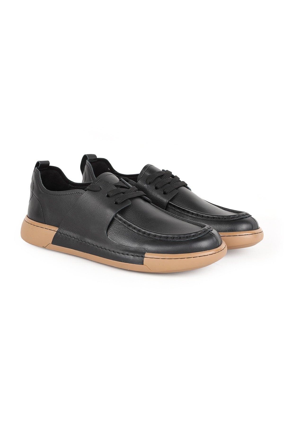 Men's Casual Shoes Genuine Leather Antique Sneaker Lace-Up Moccasin Stitched Rubber Sole L5758 - MALLTURK