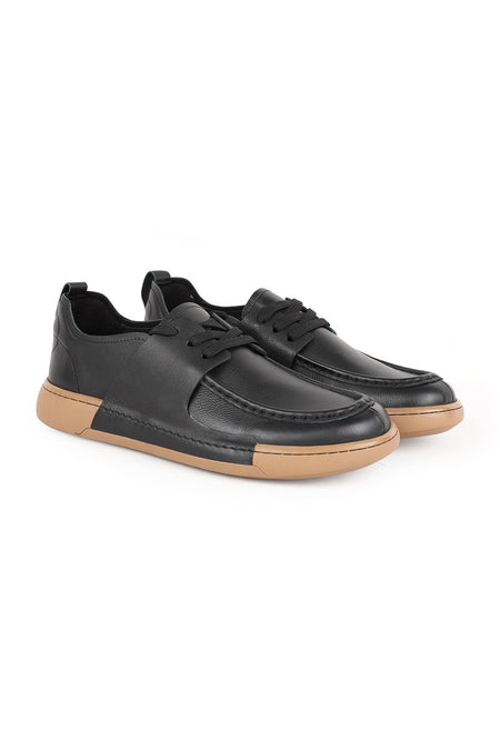 Men's Casual Shoes Genuine Leather Antique Sneaker Lace-Up Moccasin Stitched Rubber Sole L5758 - MALLTURK