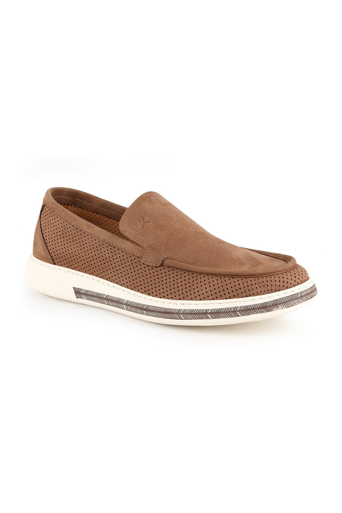 Men's Casual Shoes Genuine Nubuck Leather Perforated Patterned Lightweight Eva Sole Slip-On Sneaker - MALLTURK