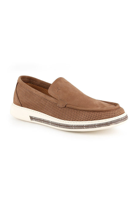 Men's Casual Shoes Genuine Nubuck Leather Perforated Patterned Lightweight Eva Sole Slip-On Sneaker - MALLTURK