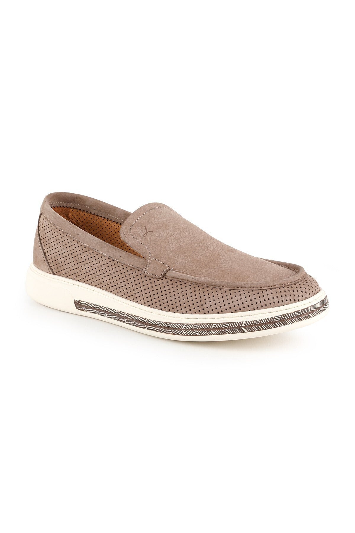 Men's Casual Shoes Genuine Nubuck Leather Perforated Patterned Lightweight Eva Sole Slip-On Sneaker - MALLTURK