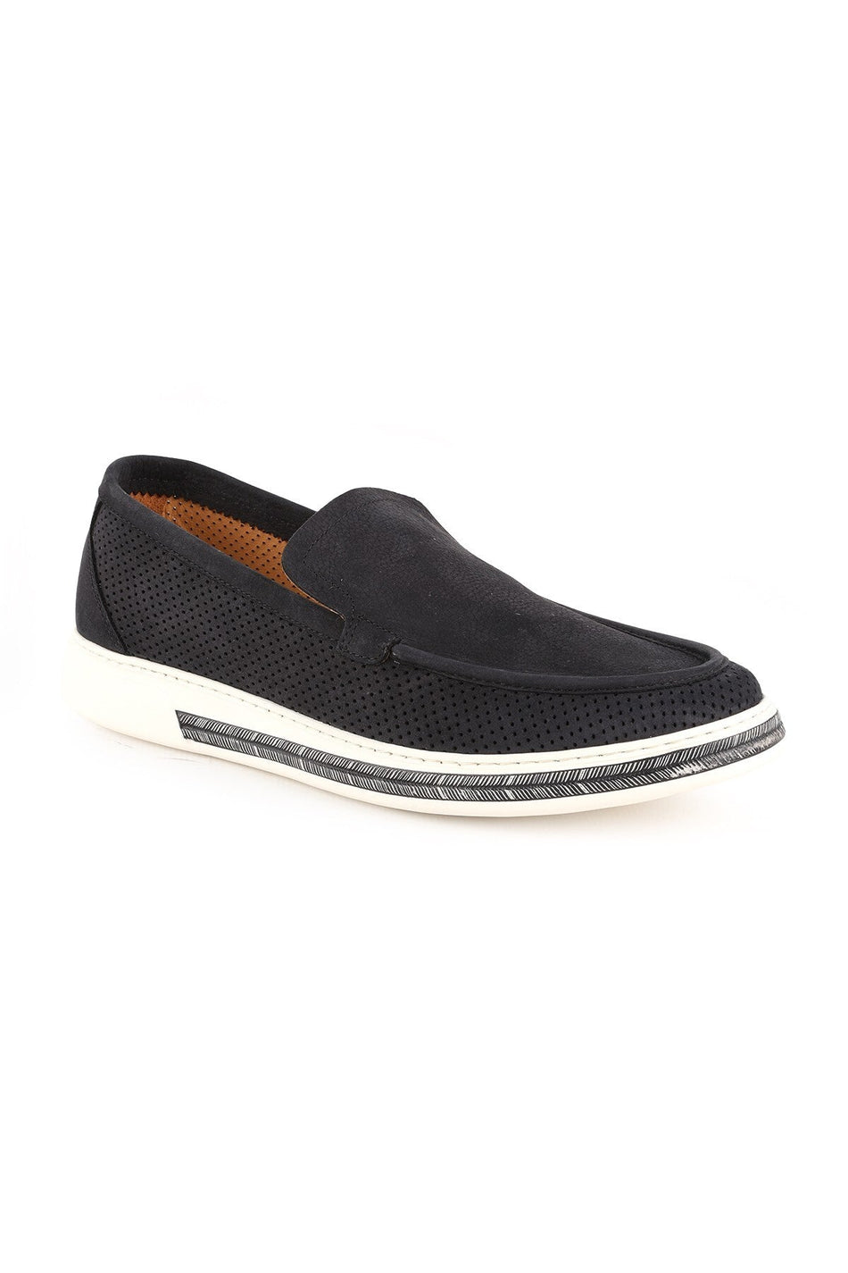 Men's Casual Shoes Genuine Nubuck Leather Perforated Patterned Lightweight Eva Sole Slip-On Sneaker - MALLTURK