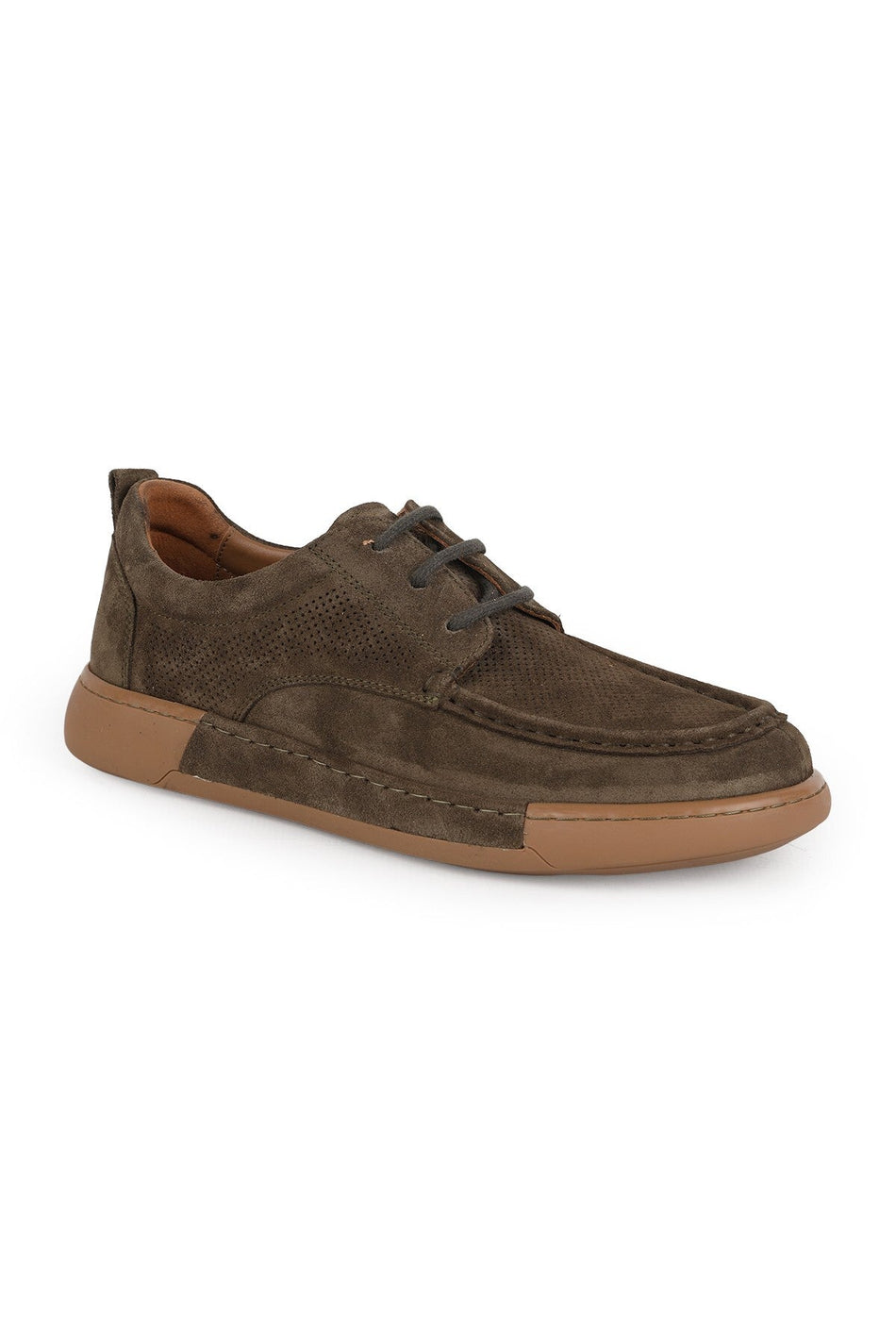 Men's Casual Shoes Genuine Suede Leather Moccasin Stitched Perforated Lace-Up Flexible Rubber Sole Summer L5 - MALLTURK