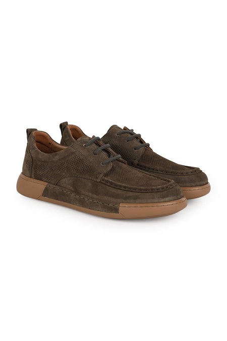 Men's Casual Shoes Genuine Suede Leather Moccasin Stitched Perforated Lace-Up Flexible Rubber Sole Summer L5 - MALLTURK