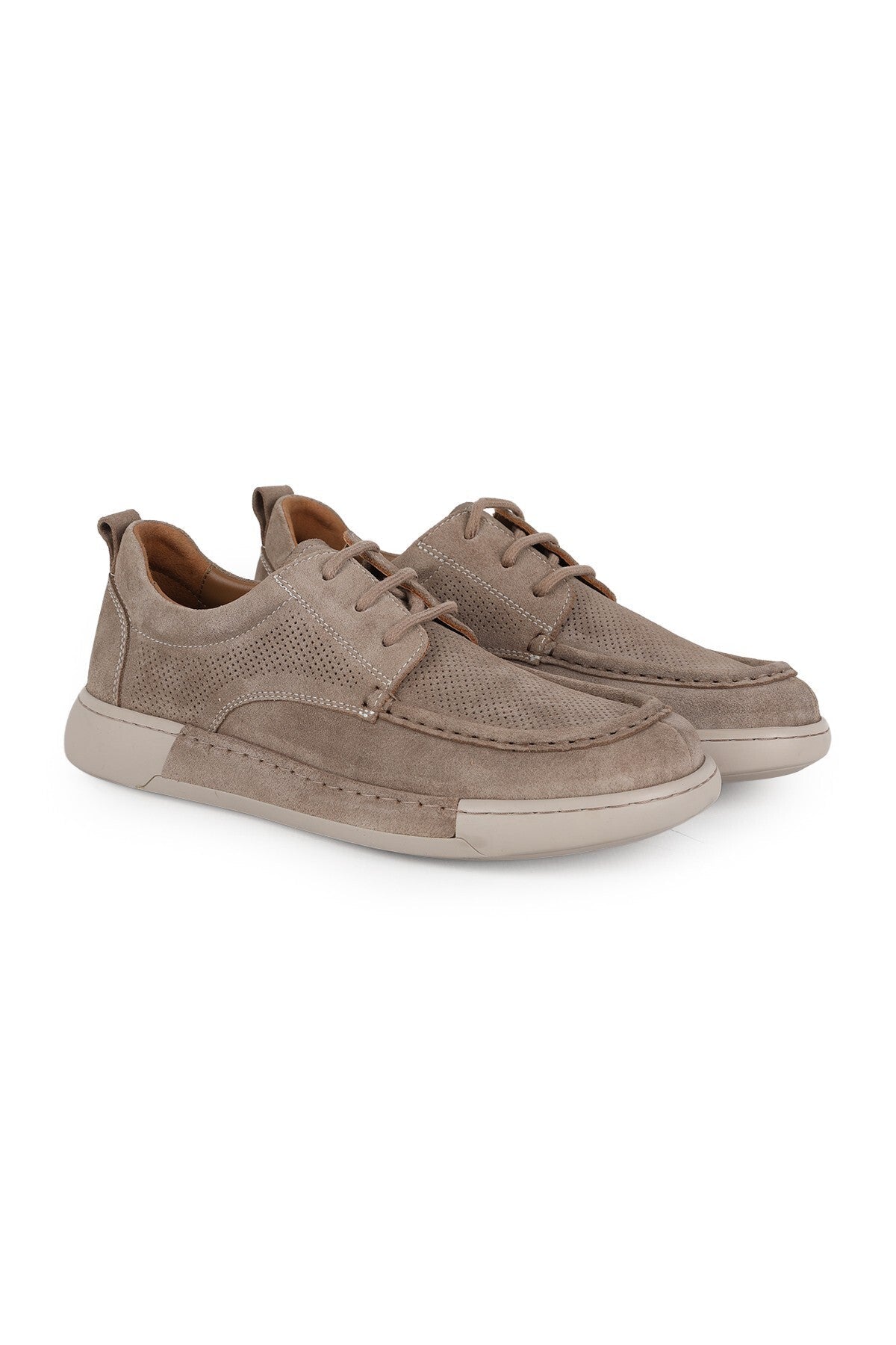 Men's Casual Shoes Genuine Suede Leather Moccasin Stitched Perforated Lace-Up Flexible Rubber Sole Summer L5 - MALLTURK